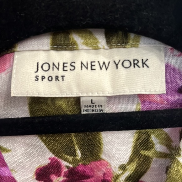 EUC Jones New York Floral 100% Linen Button Down 3/4 Sleeve Blouse ~ L - Picture 2 of 3